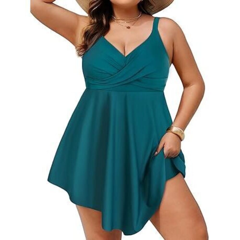 Womens Plus Size One Piece Skirted Swimsuits Flowy A Line Swimdress With Shorts